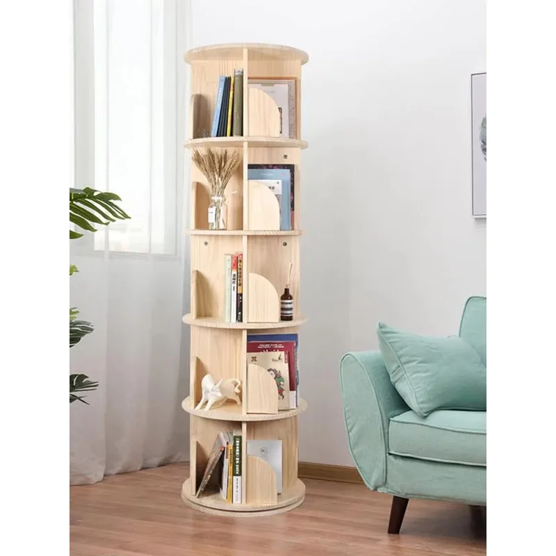 

Rotating Bookshelf, 360 Display 5 Tier Floor Standing Bookcase Storage Rack for Kids&Adult, Wood Narrow Book Shelf Organizer