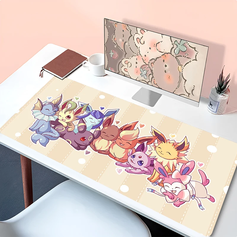 Kawaii Japan Anime Mouse Pad Laptop Eevee Gaming Accessories Mousepad Large P-pokemon Keyboard Rug PC Rubber Extended Desk Mat