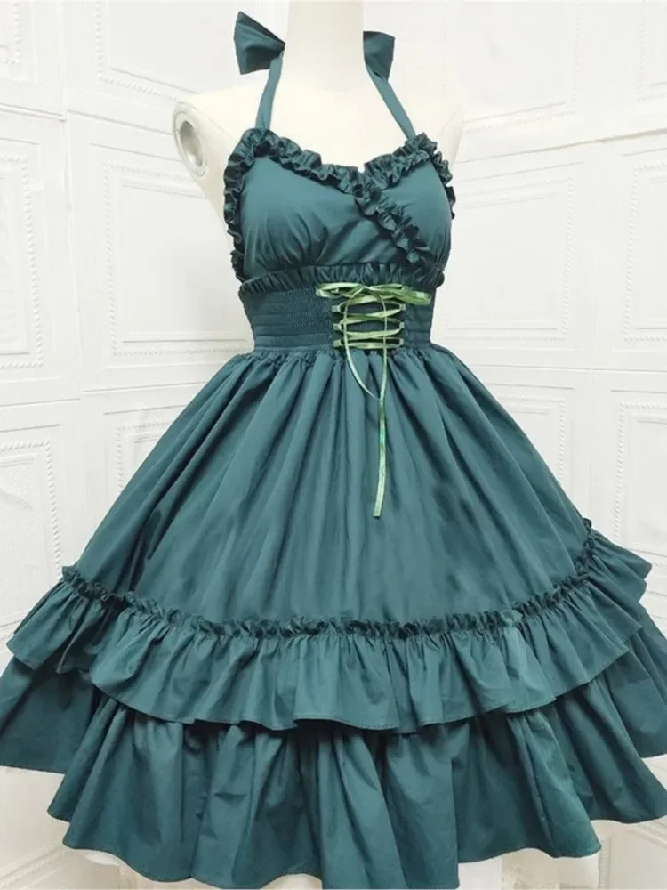 Abito estivo classico elegante con bretelle Lolita Solid Kawaii Lolita Retro Soft Girl Tea Party abito con bretelle JSK