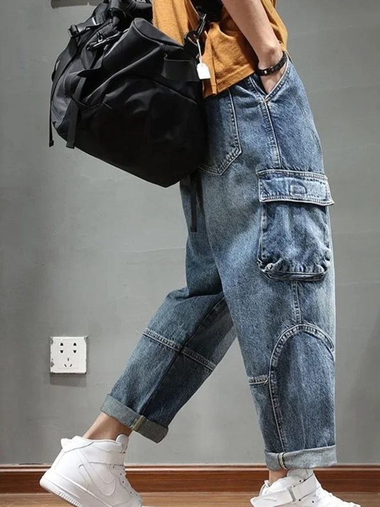

With Pockets Male Cowboy Pants Clothes Y2k 2000s 2025 Fashion Trend Trousers Retro Xs Streetwear Casual Grunge Soft Men's Jeans