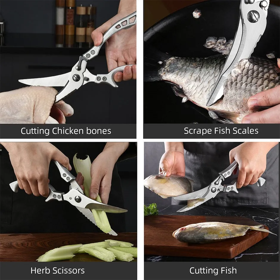 Kitchen Scissors Multifunctional Stainless Steel Food Scissors Chicken Bone Meat Fishing  Crab Greens Cutting Trimming Scissors