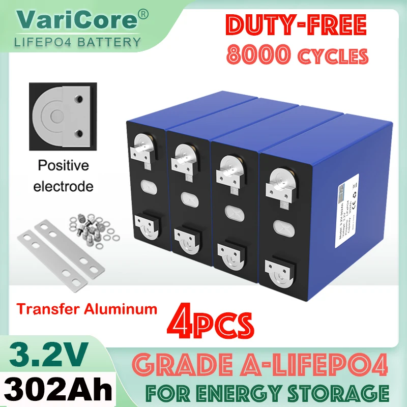 4pcs 3.2V 302Ah Lifepo4 Rechargeable Battery Lithium Iron Phosphate DIY 4s 12v 24v 36v Travel Solar RV Campers Cell Tax Free