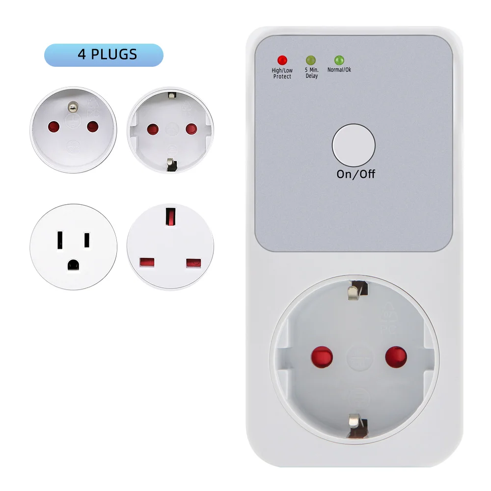 Automatic Voltage Protector Socket Switcher AC 220V Power Surge Safe Protector EU FR UK US Plug Socket Refrigerator Protect