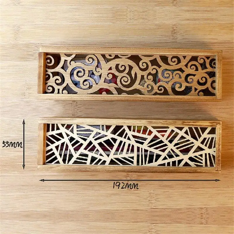 50pcs Vintage Style Convenient Hollow Wood Pencil Case Jewelry Storage Box Wooden Organizer Drawer Pen Holder School Gift Gifts