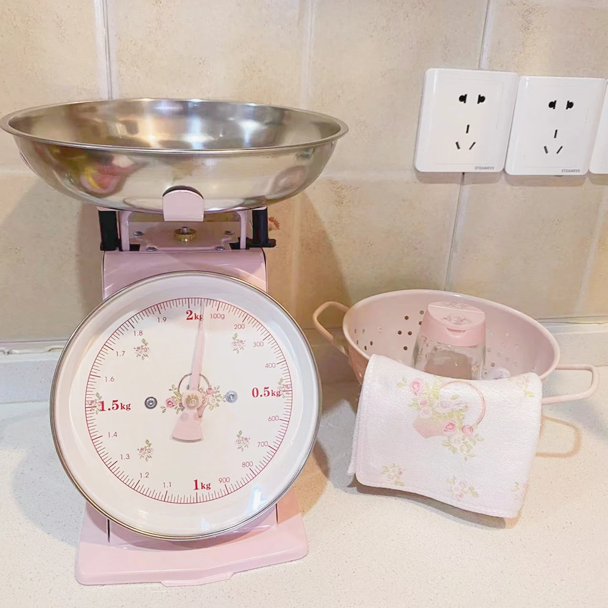 Pink Household Kitchen Mechanical Scale 2kg Kitchen Decoration Girl Gift