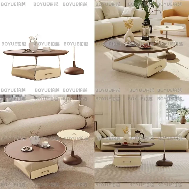Cream Retro Acrylic Coffee Table French Style Modern Round Side Table for Small Living Room Simple Home Decor Furniture Combo