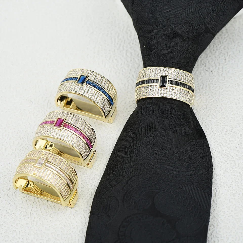 8 Colors Fashion Men's Tie Ring D-shaped Buckle Tie Clips Senior Shirt Tie Pin Fixed Clamp Business Wedding Party Jewelry
