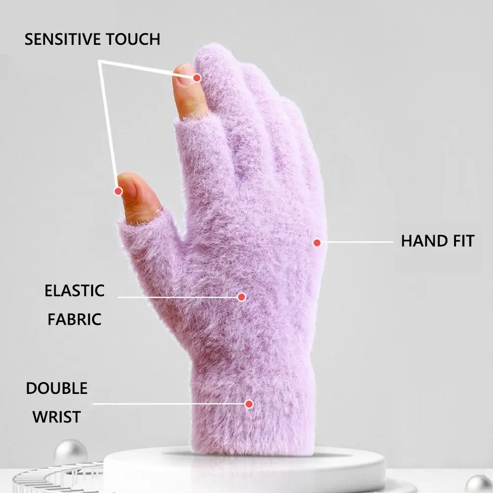 Accessories 2 Fingers Winter Warm Gloves Imitation Mink Plus Velvet Writing Student Gloves Thickened Coldproof Mittens Men Women