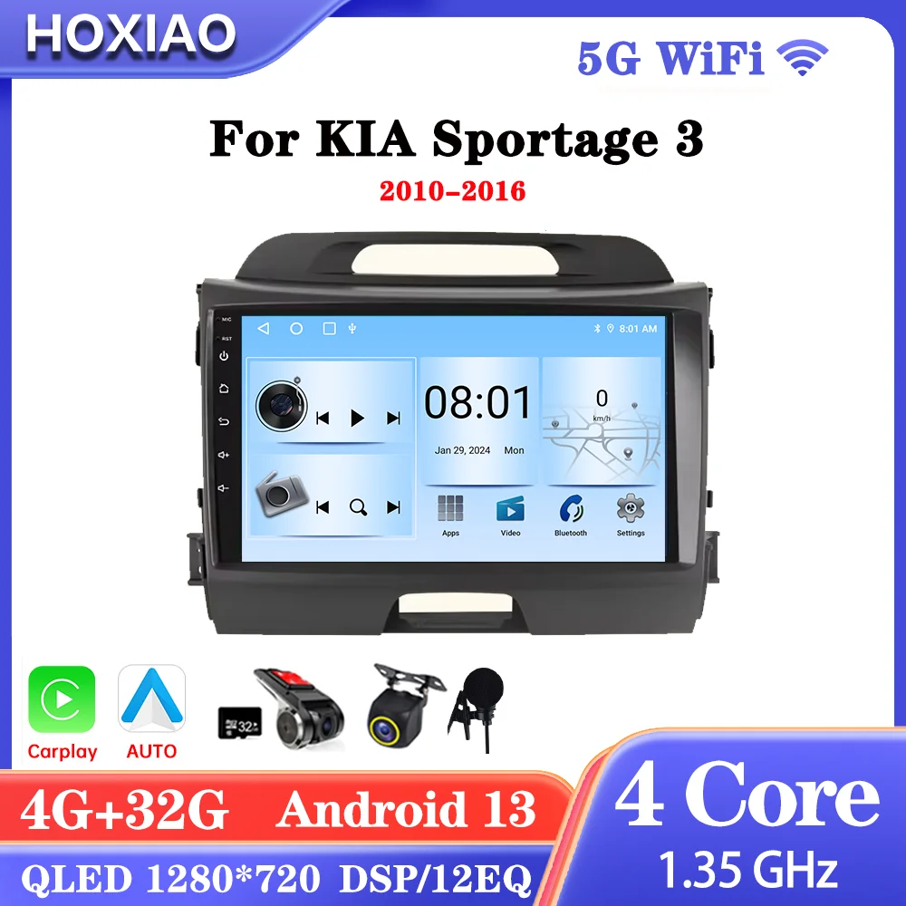 Автомобильный радиоприемник Android 13 для Kia Sportage 3 SL 2010-2016, Беспроводная Автомобильная Мультимедийная Система DSP на Android, Автомобильная Мультимедийная система с GPS, видеорегистратором, без DVD