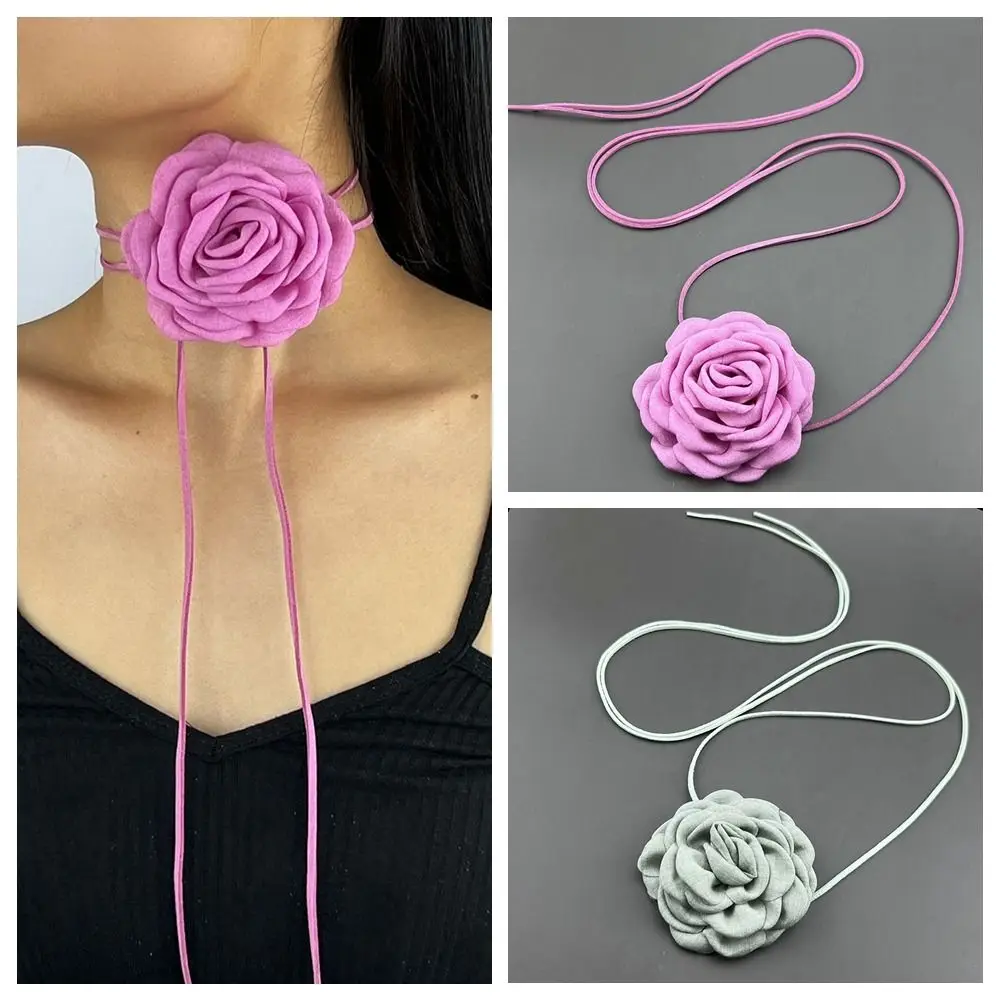 Exaggerated Camellia Clavicle Chain Trendy Temperament Flower Pendant Collarbone Chain Sweet Cool Three-dimensional