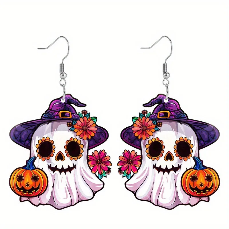 Pendientes acrílicos coloridos de calabaza fantasma de Halloween, ambiente de Festival de moda lleno de diversión