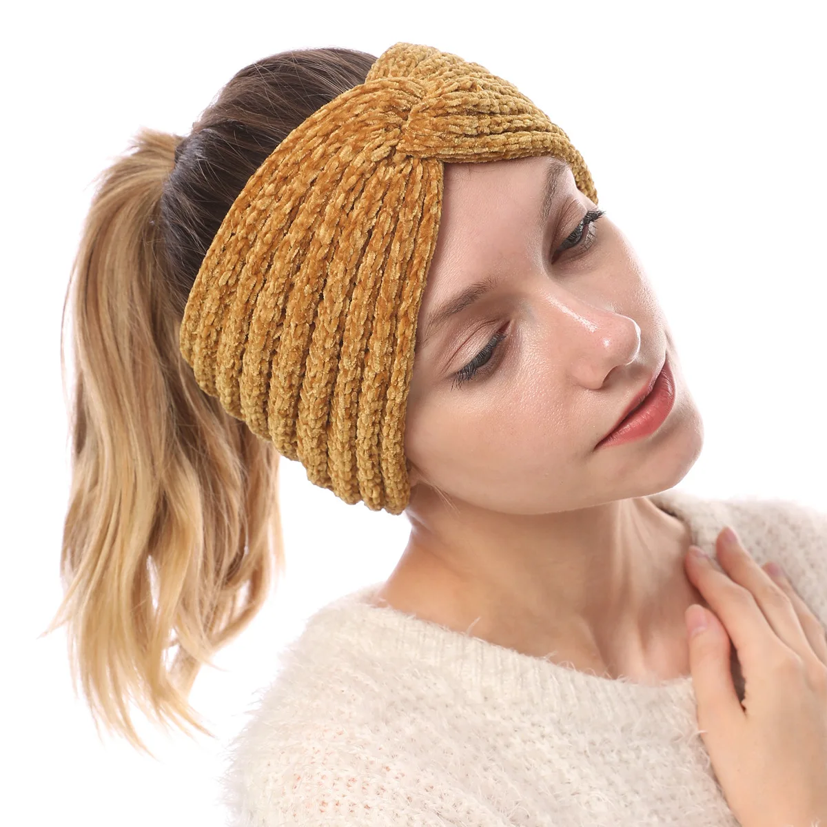 

2024 Winter Women's Snowy Thick Headband Knitted with High-Elasticity and Warm Woolen Yarn Crossed Style Hair Accessories