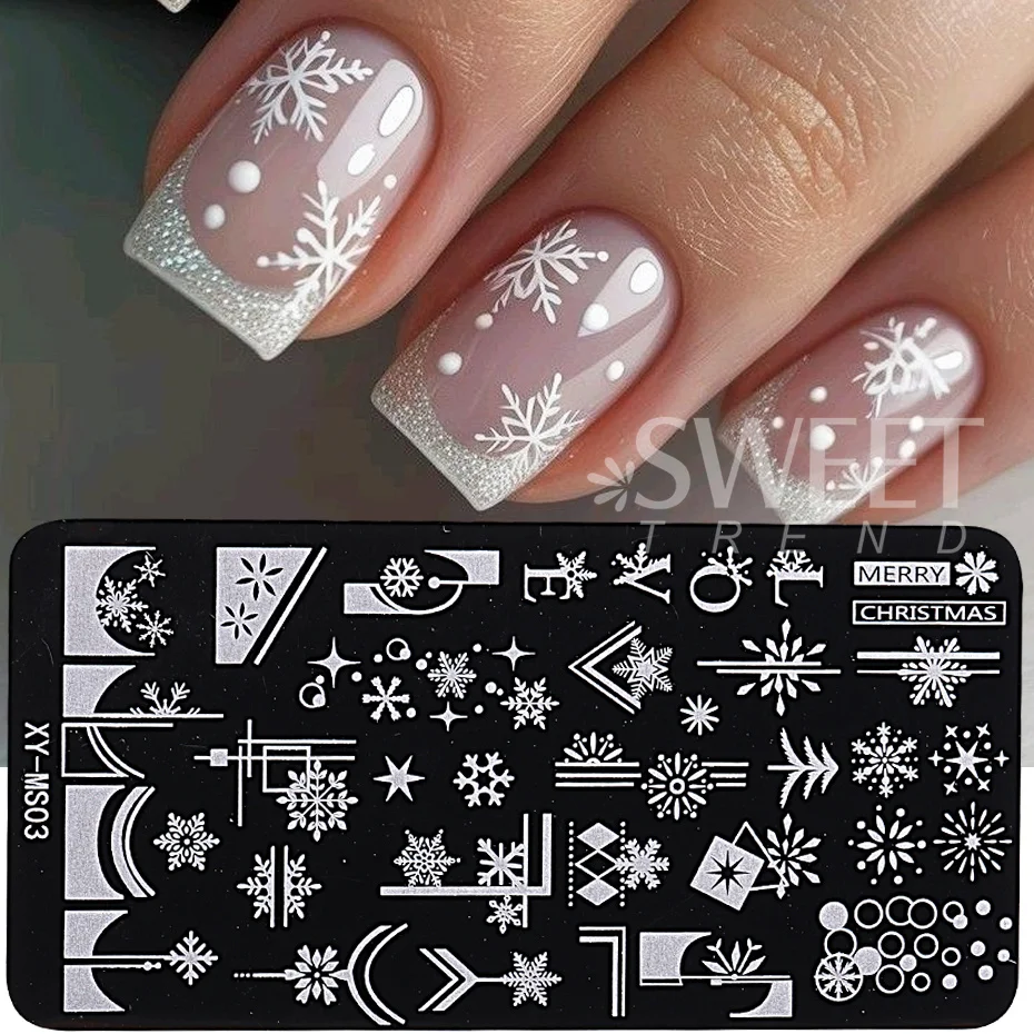 3pcs Christmas Nail Art Stamping Plates  Snowflake Bow Gloves Deer French Image Template Transfer Mold Manicure Stencil Tools