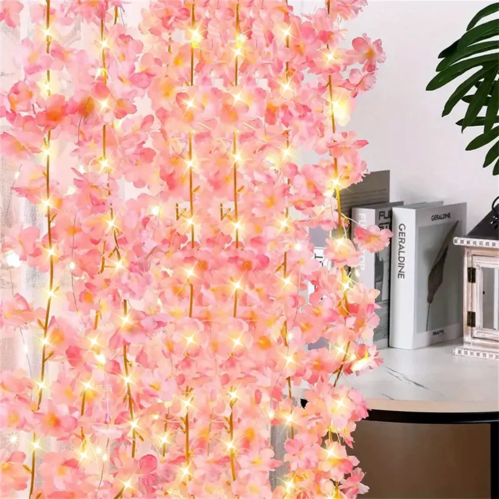 1PC LED Cherry Blossom String Lights Artificial Flower Vines Fairy Garland Lights For Bedroom Wedding Party Christmas Decoration