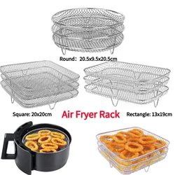 Aço inoxidável Air Fryers Rack, grade empilhável grelhar, anti-corrosão, casa cozinha forno steamer, fogão Gadgets, 3 camadas