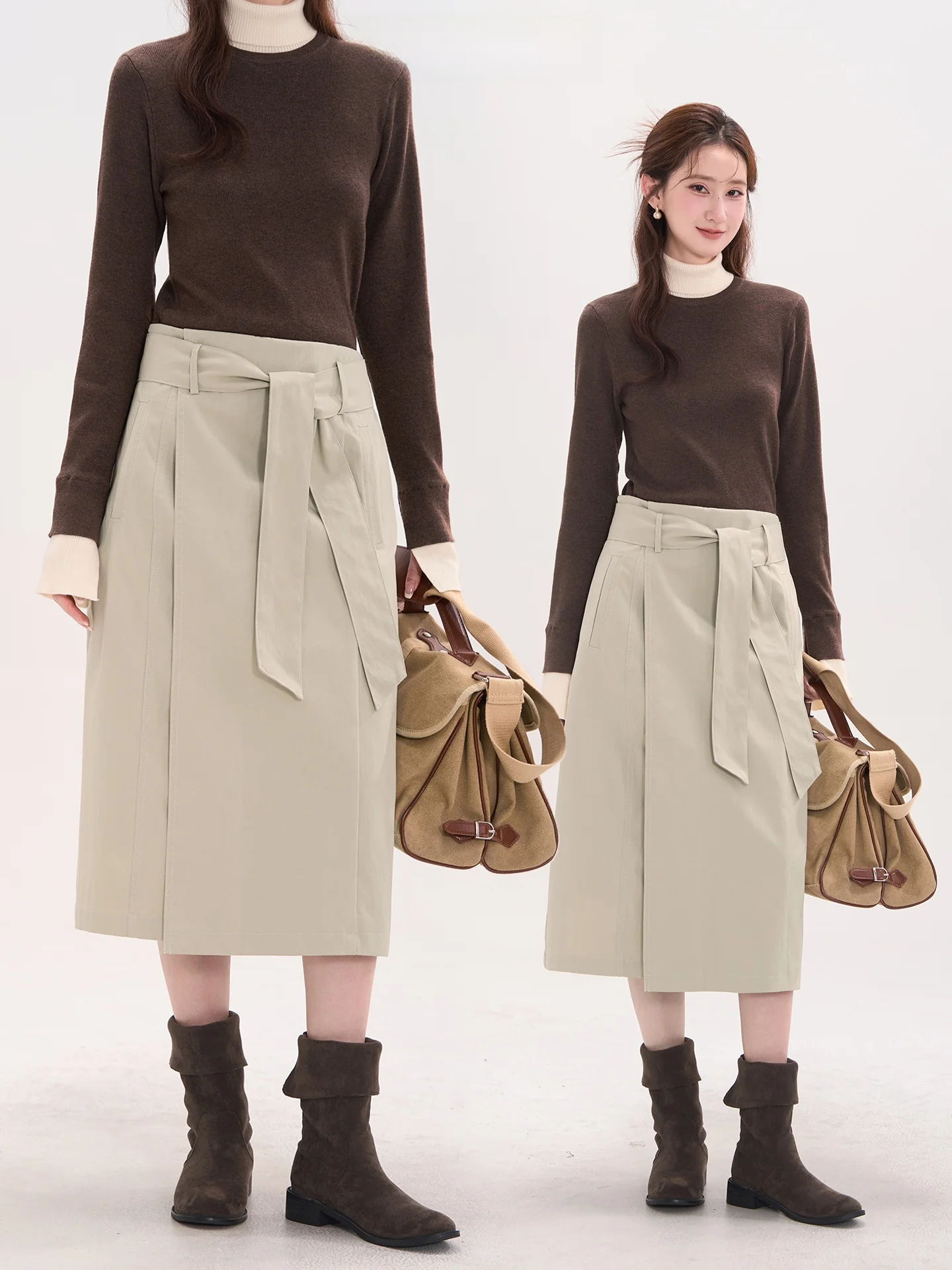 

Женская юбка А-силуэта Ele Banded: модный дизайн, персиковый оттенок, для офиса, осенний сезон, из смесового хлопка