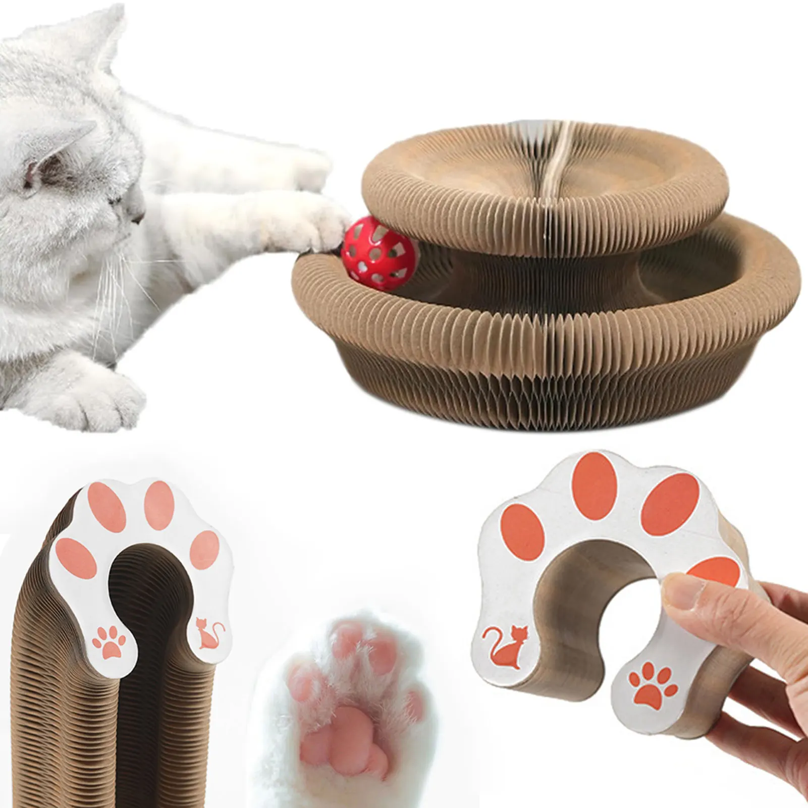 Katzenspielzeug in Akkordeonform, faltbar, lustiges Spielzeug zur Druckentlastung, tragbarer Kratzkarton für kleine und mittelgroße Haustiere