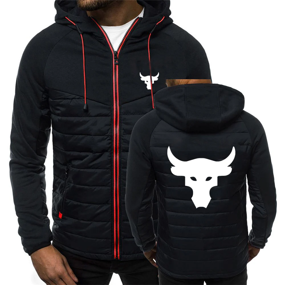 Dwayne Johnson Brahma Bull Tattoo 2024 New Men Autumn Winter Comfort Casual Seven-color Cotton-padded Jacket Warm Hooded Tops