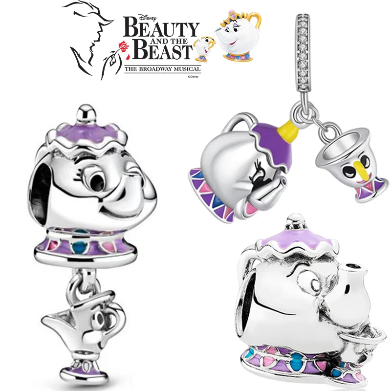 

Fit Pandora Disney Beauty and the Beast Mrs. Potts and Chip Dangle Charms for Jewelry Making Cartoon Teapot Bead DIY Accessories