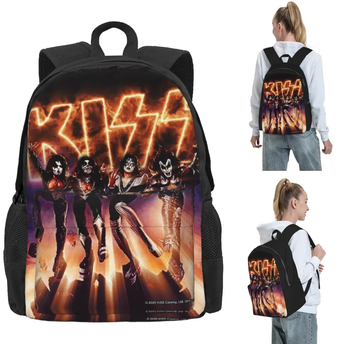 KISS The Band - Destroyer Fire Log Backpack Daypack Large Capacity Kids BookBag School Bag Shoulder Bags for Men Women