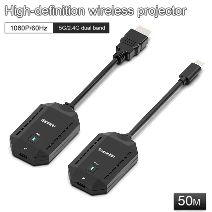 50M 5G 1080P HDMI-Compatible Wireless Audio Video Transmitter Receiver Extender  for Camera Laptop PC to TV Monitor Projector