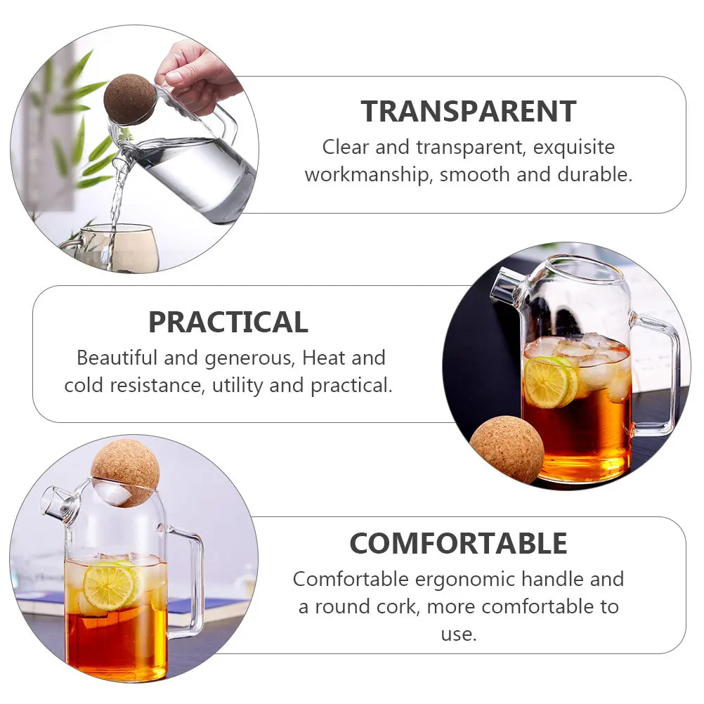 

Чайник из толстого стекла с пробковой крышкой, 1 шт., прозрачный, термостойкий, для домашнего использования, с пробковой пробкой, для воды