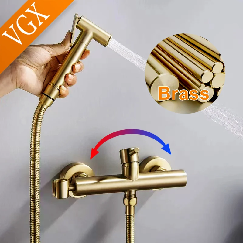 

VGX Brass Bidet Faucet Set Handheld Ducha Higienica Hot Cold Toilet Crane Women Washer Bathroom Shattaf Sprayer Hygienic Shower