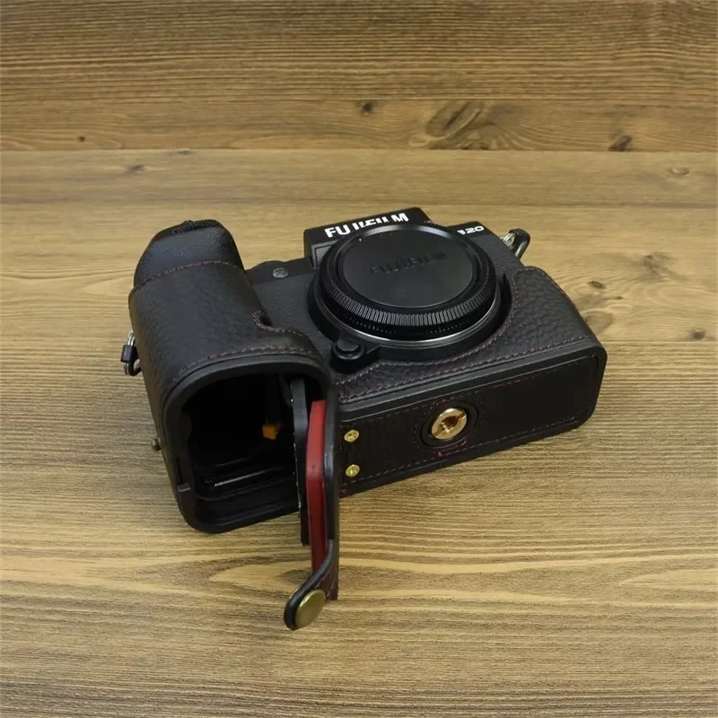 Retro PU Leather Half Body Case Base Strap for Fujifilm X-S20 XS20 Genuine Leather Bottom Opening Version Camera Bag Cover