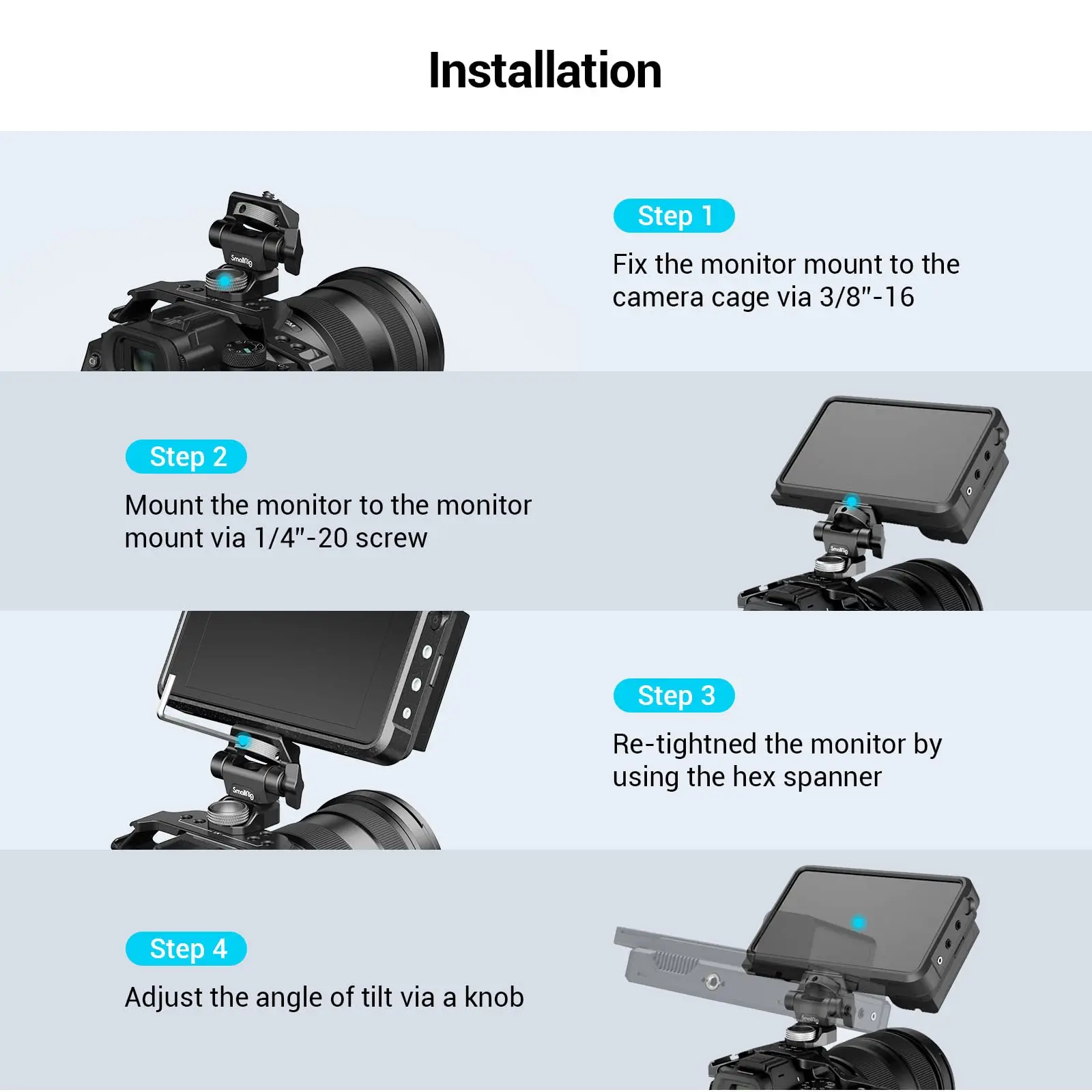 SmallRig DSLR Camera Adjustable Camera Monitor Holder Swivel and Tilt Adjustable Monitor Mount with ARRI-Style Mount 2903