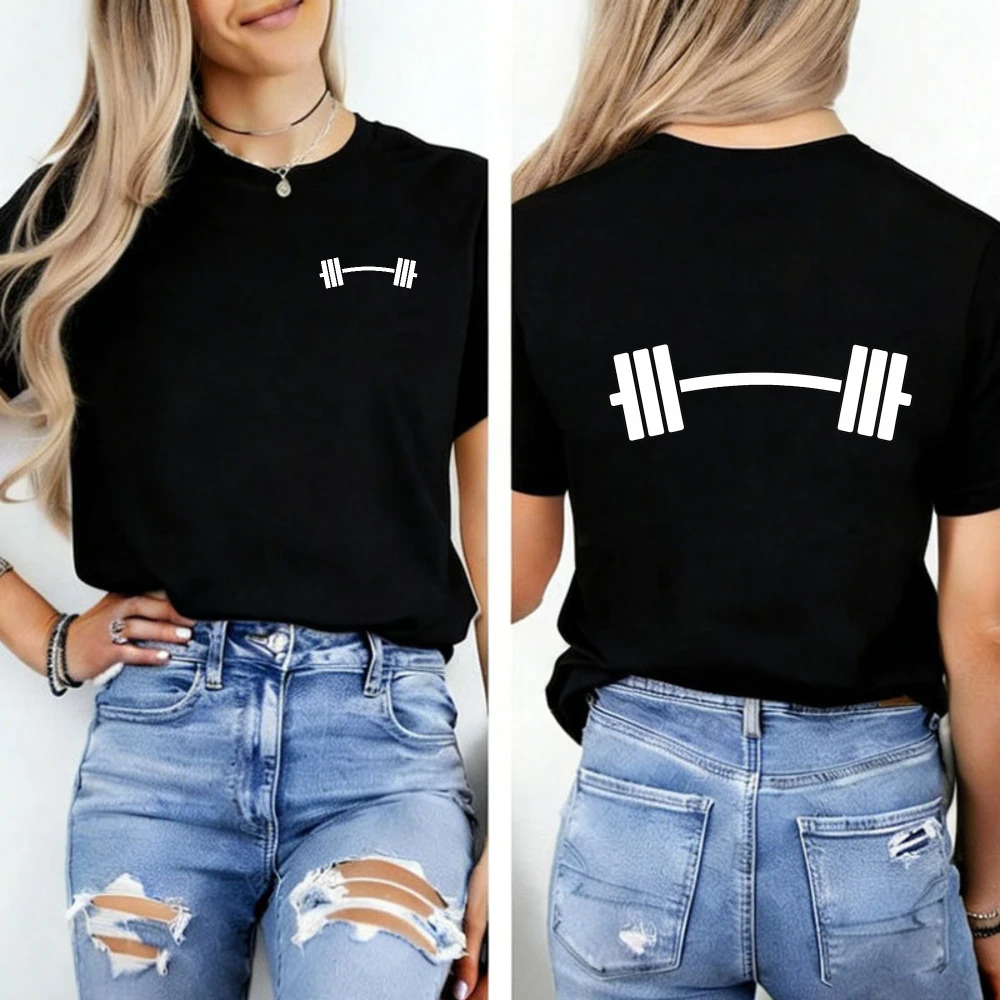Minimalist Barbell Simple Line Graphic Unisex Soft Cotton Y2K Top Plain Minimal Workout Tee for Weightlifting Daily Casual Sizes