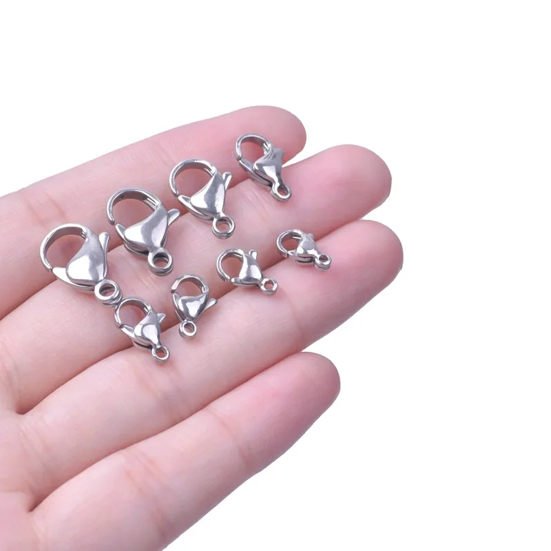 10pcs/lot 9mm/10mm/11mm/12mm/13mm/15mm/17mm/19/25mm Stainless Steel Lobster Clasps Hooks for DIY Jewelry Findings Connect Buckle