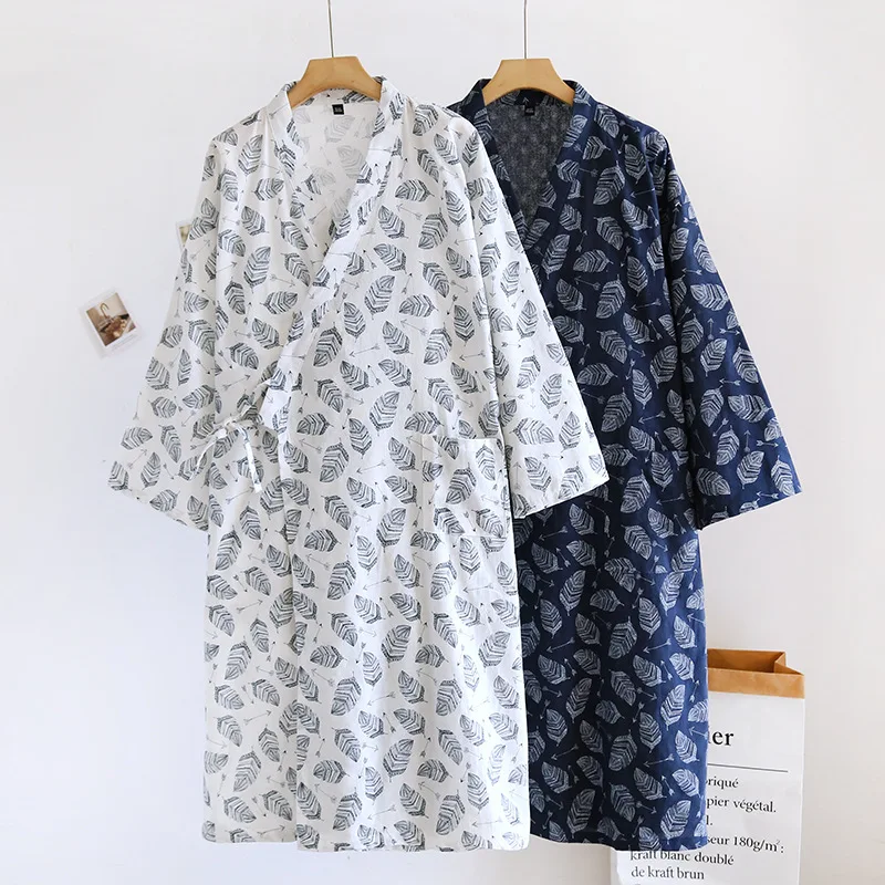 Albornoz de algodón 100% de otoño, Kimono de estilo japonés, bata de gasa para hombre, albornoz tipo kimono para hombre, ropa de dormir humeante para el sudor, Kimono Халат