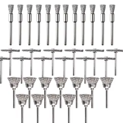 36pcs Wire Brush Steel Set 3mm Shank Wire Wheels Brushes Polishing For Mini Dremel Rotary Tools Metal Rust Removal Brush Set
