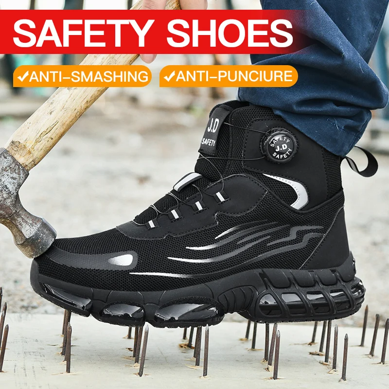 

Men Women Work Safety Shoes with Rotary Buckle Anti-Impact Anti-Piercing Winter Mid-Top Mining Boots Functional Footwear