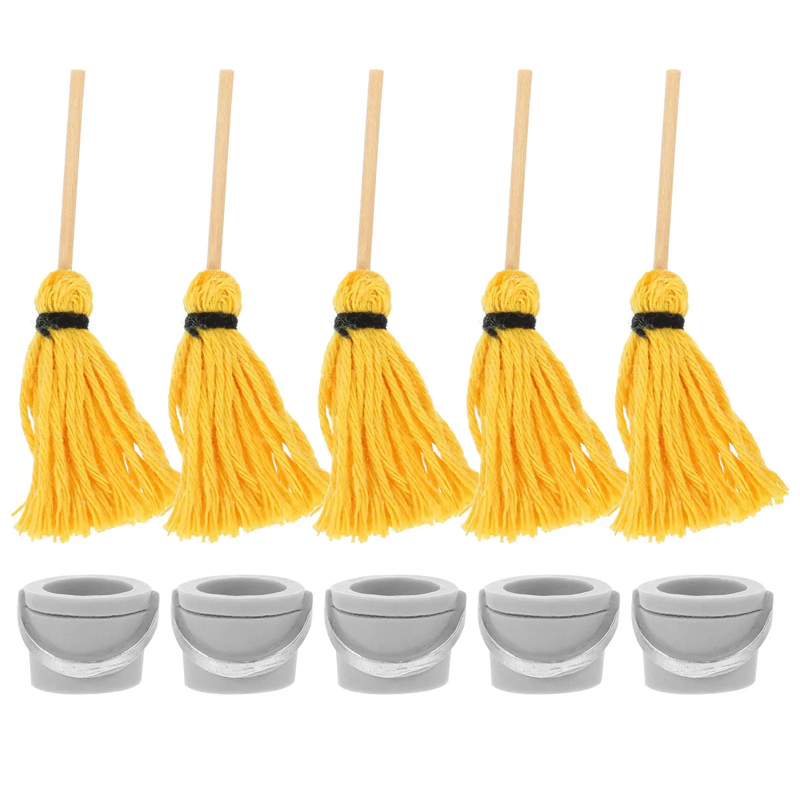 

Набор из 5 миниатюрных швабр и ведер для кукольного домика: высокодетализированные реалистичные инструменты для уборки, украшение для маленьких домиков, микроподелки