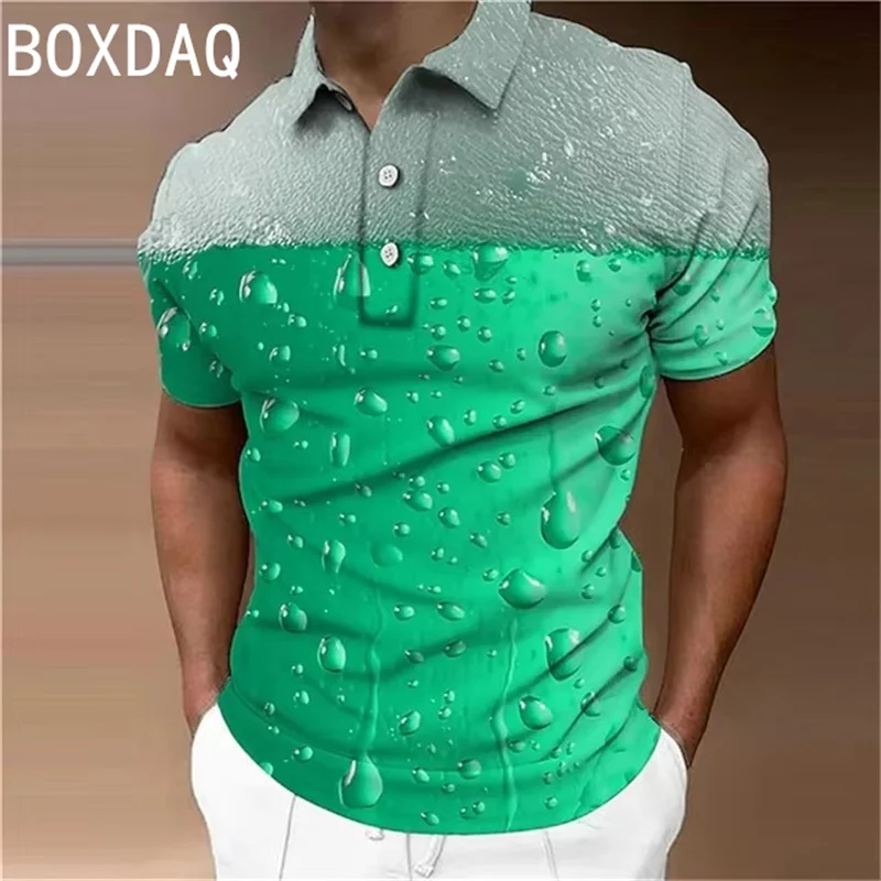 Men's Polo Shirt Gradient Print Beer Green Yellow Blue Outdoor Sport Polos Plus Size Men's Summer Short Sleeve Laple Casual Polo