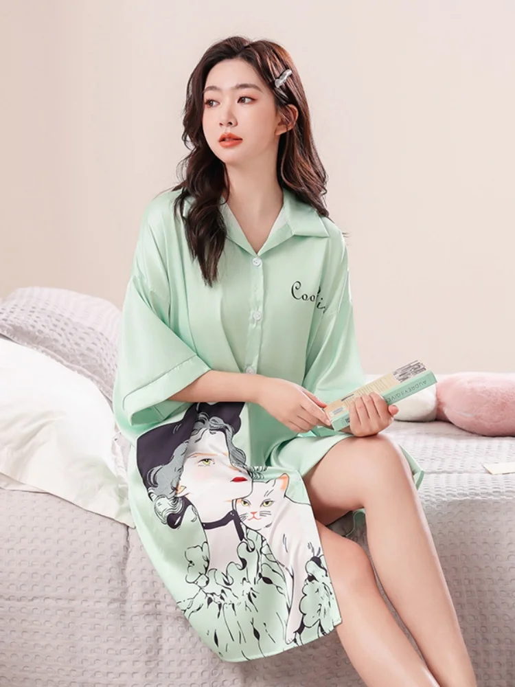 

Women's loose and sexy pajamas, soft and breathable romantic fashion nightgown, fairy tale princess pattern, home sleepwear