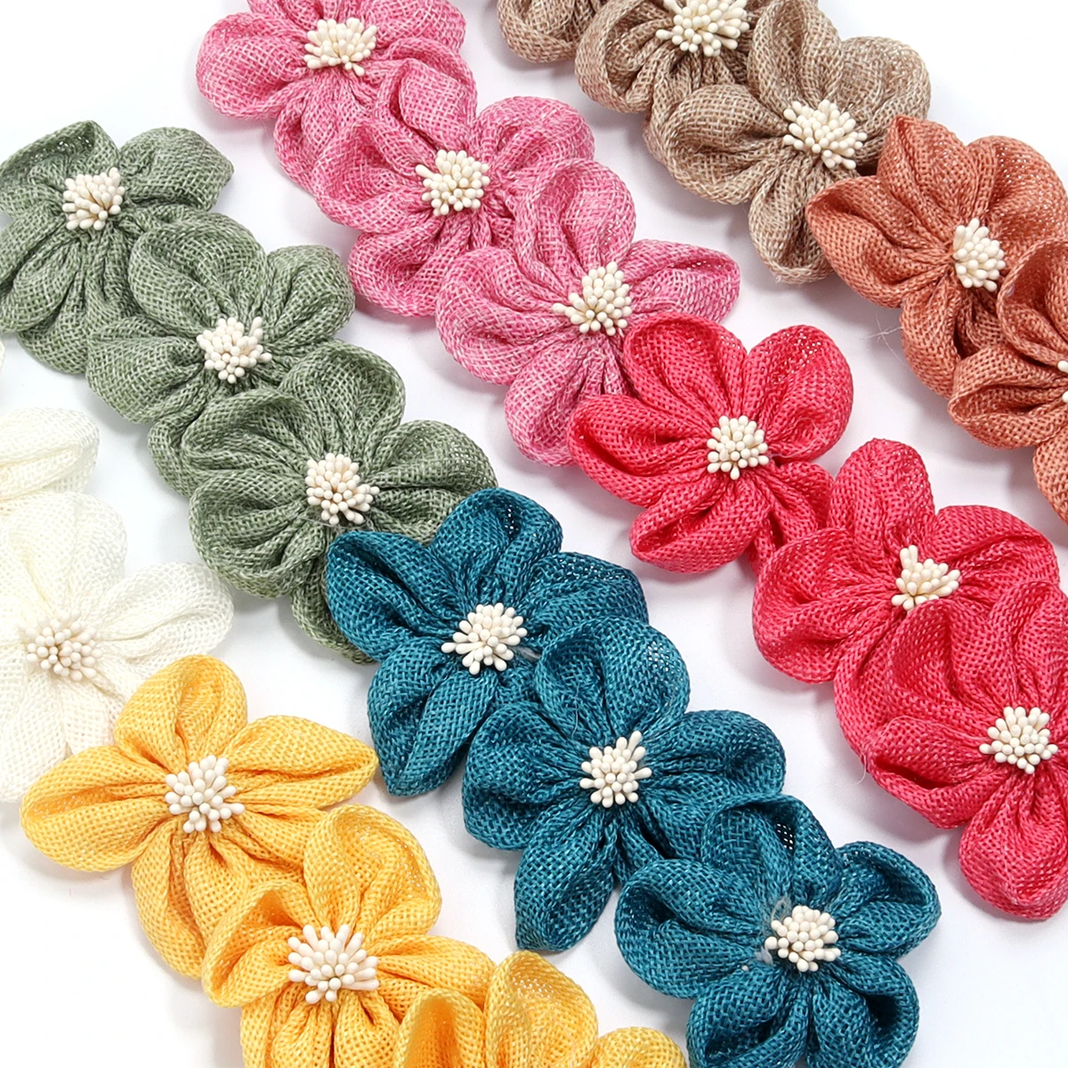 

2/3pcs Jute Fabric Flower Multicolor Handmade Linen Flowers for DIY Headwear Garment Sewing Accessories Clothing Decoration