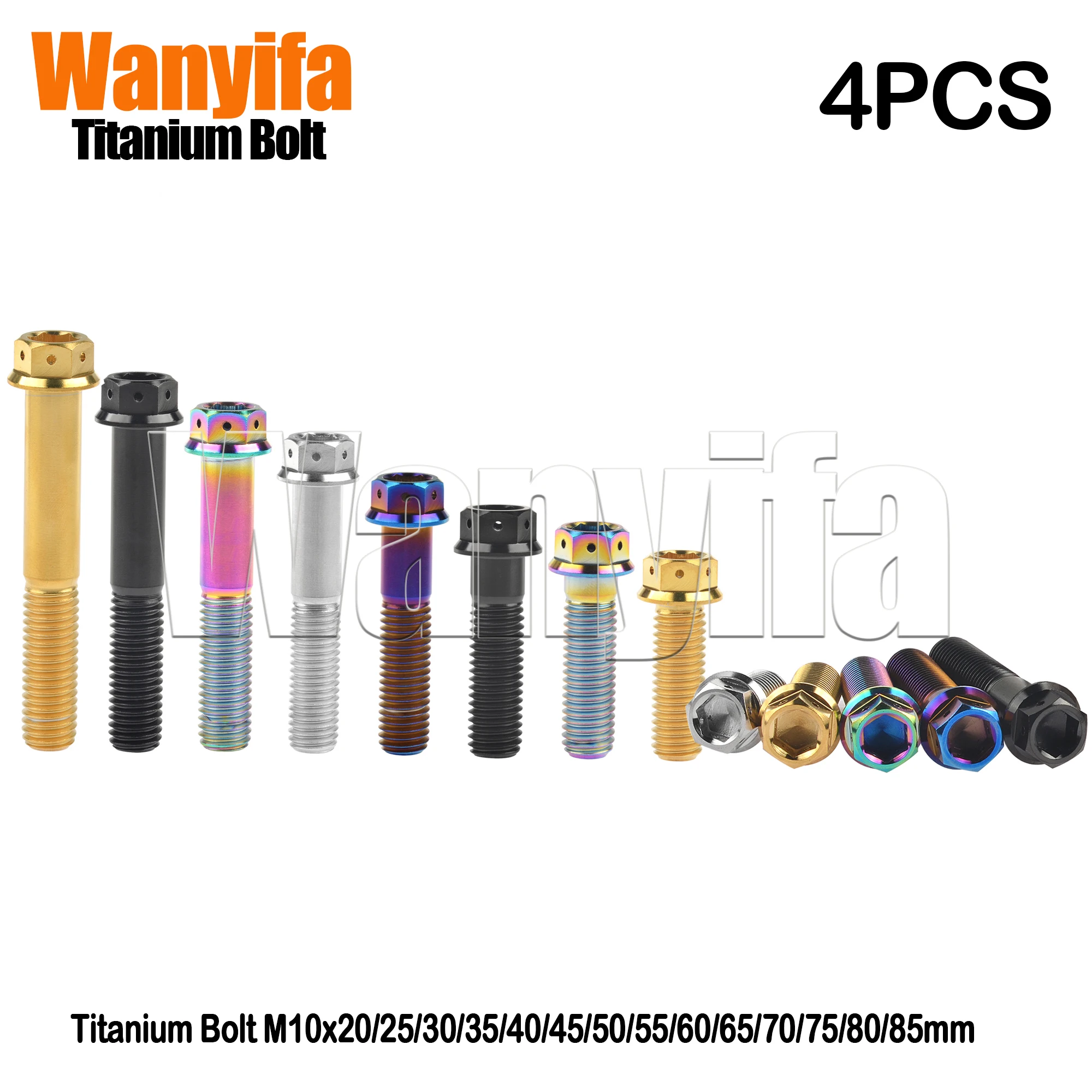 Wanyifa Titanium Bolt M10x20/25/30/35/40/45/50/55/60/65/70/75/80/85mm Flange Head Hex Sleeve Screws for Motorcycle Part