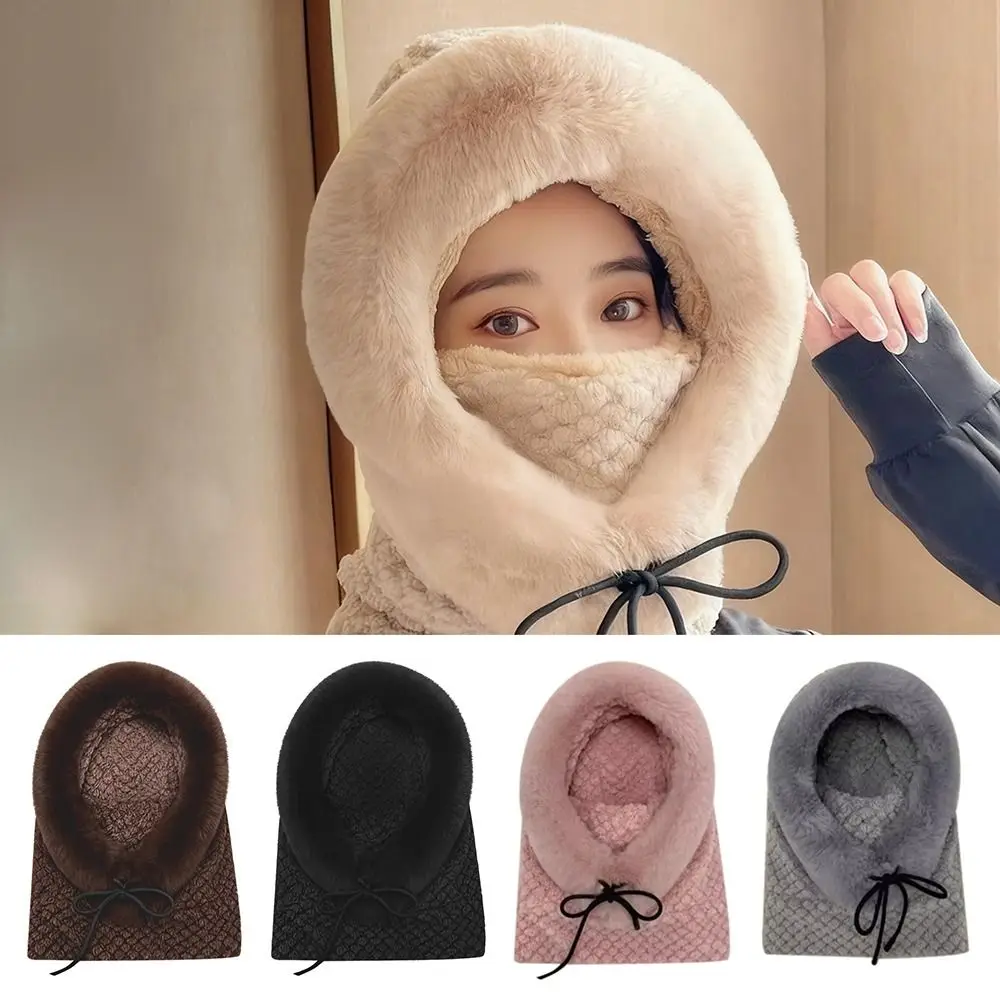

Casual Winter Balaclava Hat Thickened Windproof Beanies Cap Keep Warm Neck Warmer Integrated Scarf Hat Set Unisex