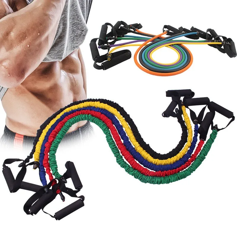 5 Levels Resistance Bands With Handles Yoga Pull Rope Elastic Fitness Exercise Tube Band For Home Gym Workouts Strength Training