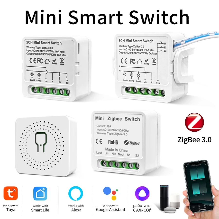 Tuya Smart ZigBee Switch Smart Life App Remote Control Breaker 1/2/3CH 16A/10A/5A Relay Alexa Google Assistant Voice Control