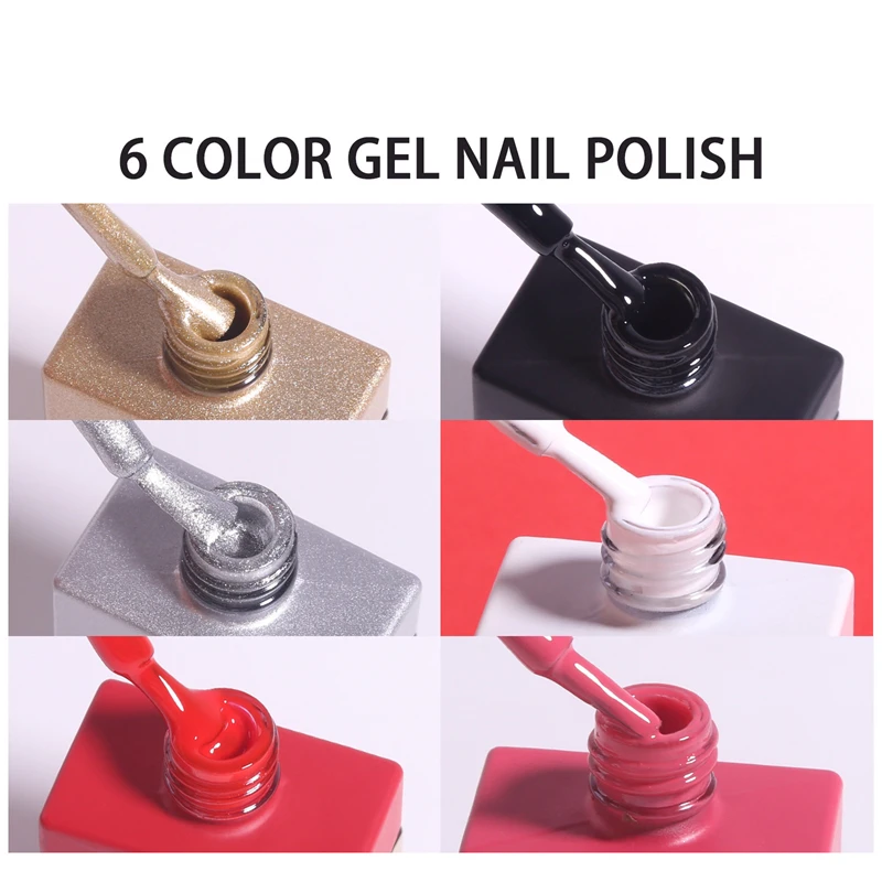 6 pezzi di smalto per unghie non impostato Capodanno semi permanente ibrido nero colore rosso smalto gel San Valentino popolare Natale tinta unita
