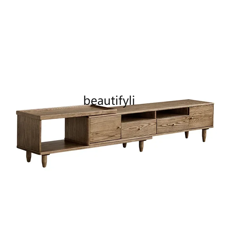 

Solid Wood TV Cabinet Nordic Home Small Apartment Audiovisual Cabinet Living Room Retractable Floor Cabinet Locker