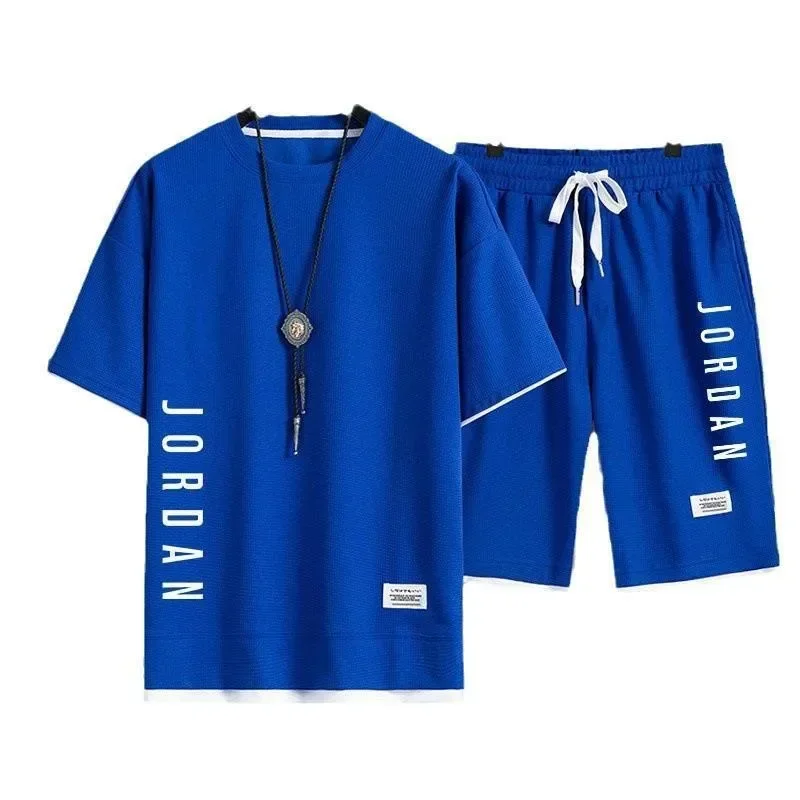 

2024 Men's Summer Waffle Suit brand Fashion Casual T-shirt + Shorts Suit Men's Tracksuit Loose training jersey Comfortable low r