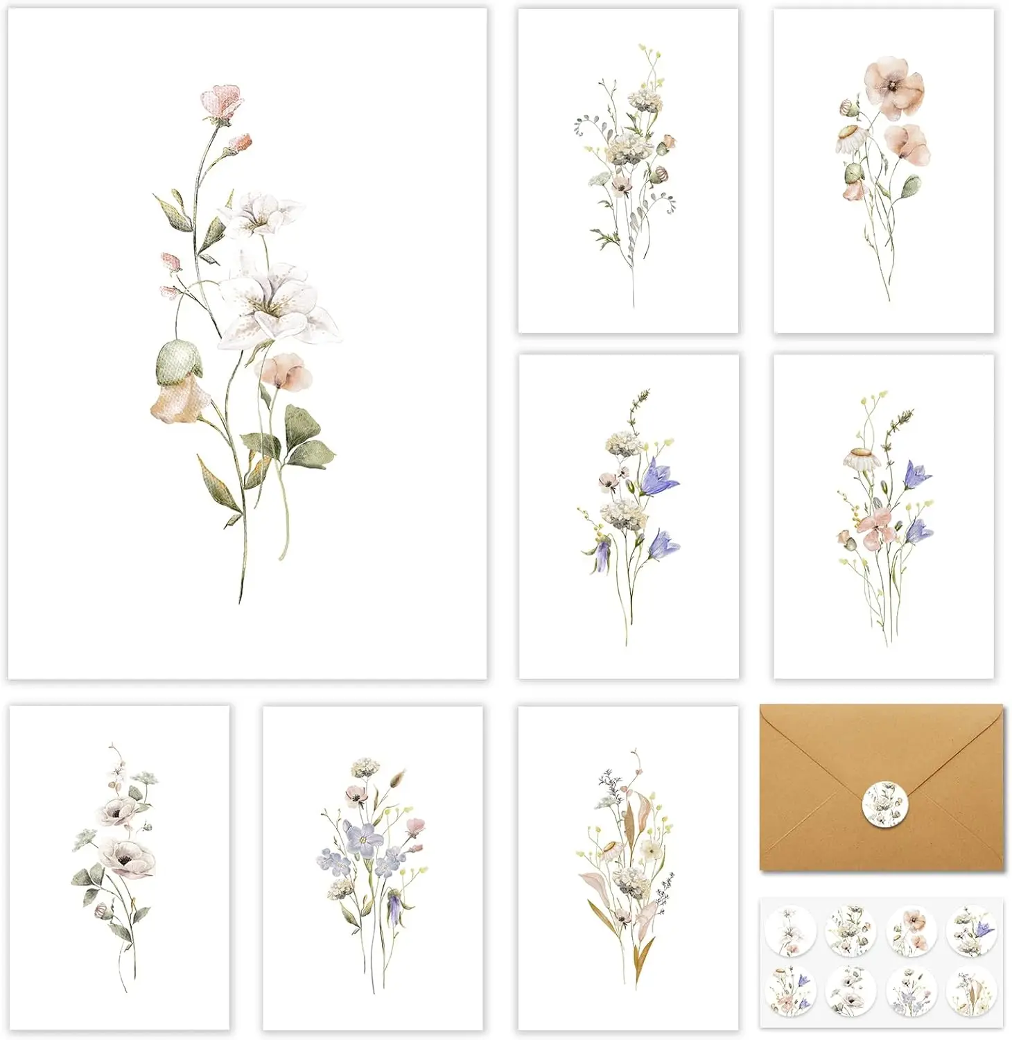 

Cards and Envelopes 32 Pack Blank Greet Cards, Beautiful Blank Note Card, Perfect Stationary Set For All Occasions, 8 Assorted F