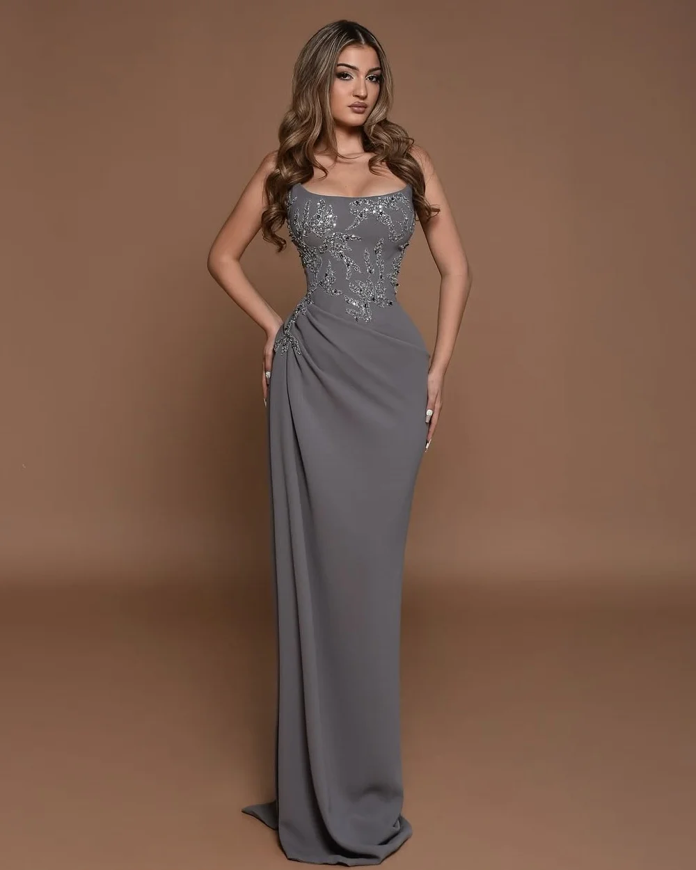 

Customized Elegant Sparkle Jersey Sequined Ruched Column Strapless Long Dresses Bespoke Occasion Dresses Sizes Available Retro