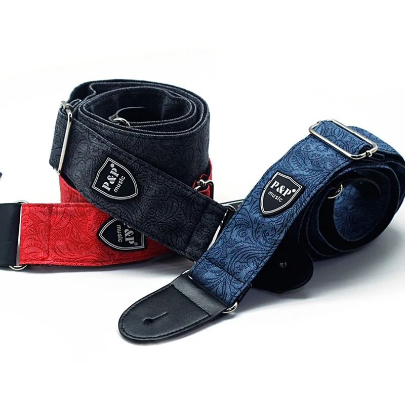 Men Women Fashion Guitar Shoulder Strap Universal Vintage Adjustable Denim Cotton Belt For Acoustic Electric Bass Guitars