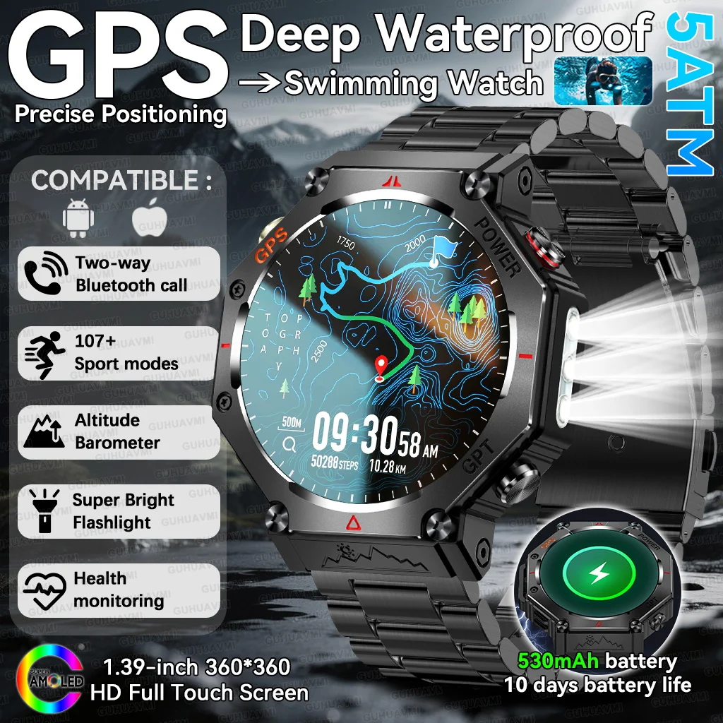

Новинка 2025 года для Xiaomi Ultra Military GPS Смарт-часы 5ATM Водонепроницаемые встроенные двухдиапазонные GNSS-компас Спортивный трекер Мужские умные часы