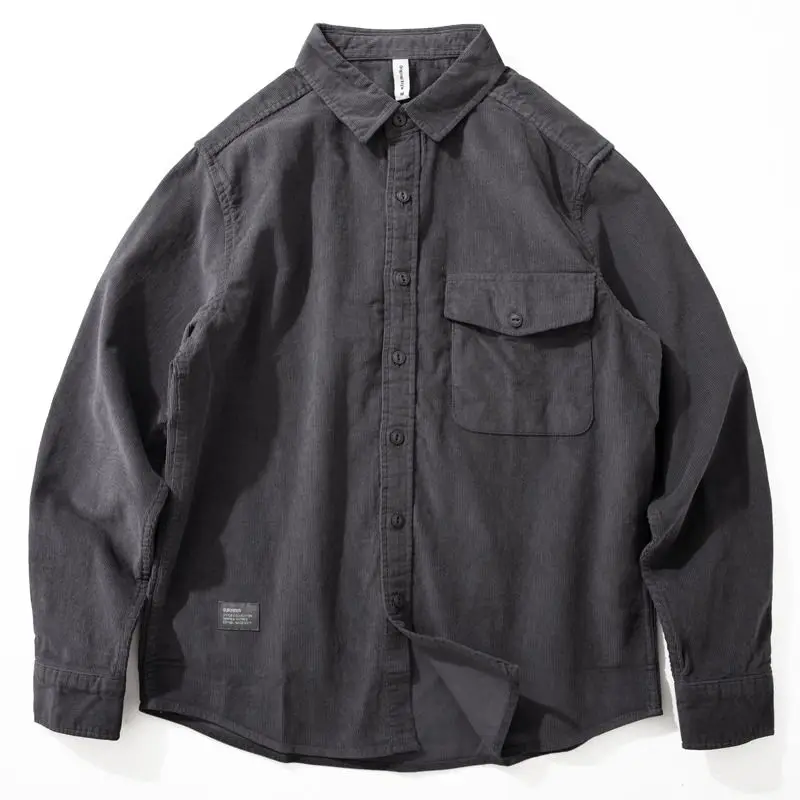 

Мужская удлиненная вельветовая рубашка на пуговицах, свободного кроя, для работы и повседневной носки, весна-осень, классический стиль